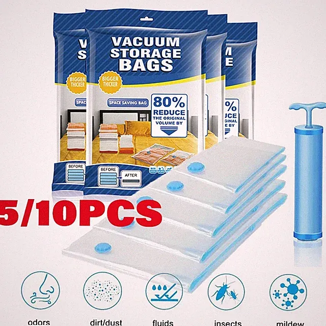 10 x Jumbo Vacuum Storage Bags w/ Pump Bedding Clothes Seal Travel Space Saver