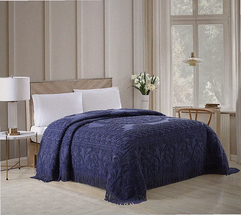 Beatrice Home Fashions Medallion Chenille Bedspread, King, Navy