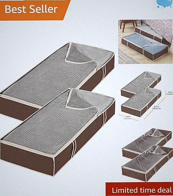 Jumbo Under Bed Storage Bags 2 Pack with Clear Window | 42 x 18 x 6 Inches