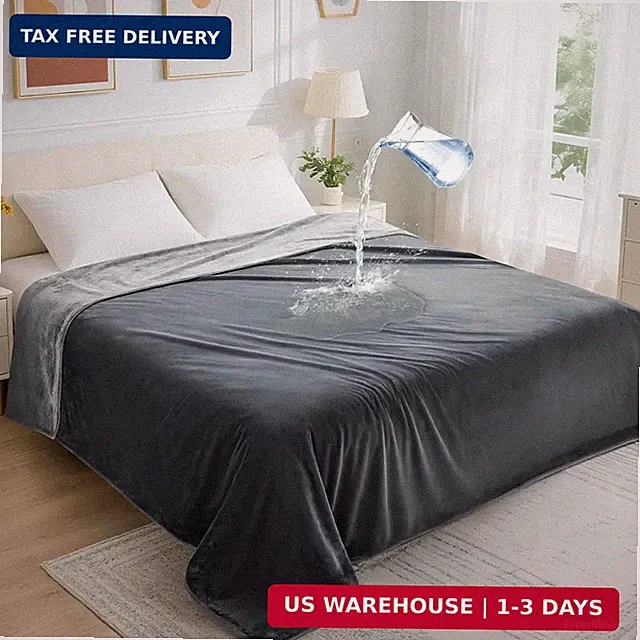 LOOBANI Waterproof Blanket for Bed: Reversible Soft Flannel Twin Bed Blanket 60"
