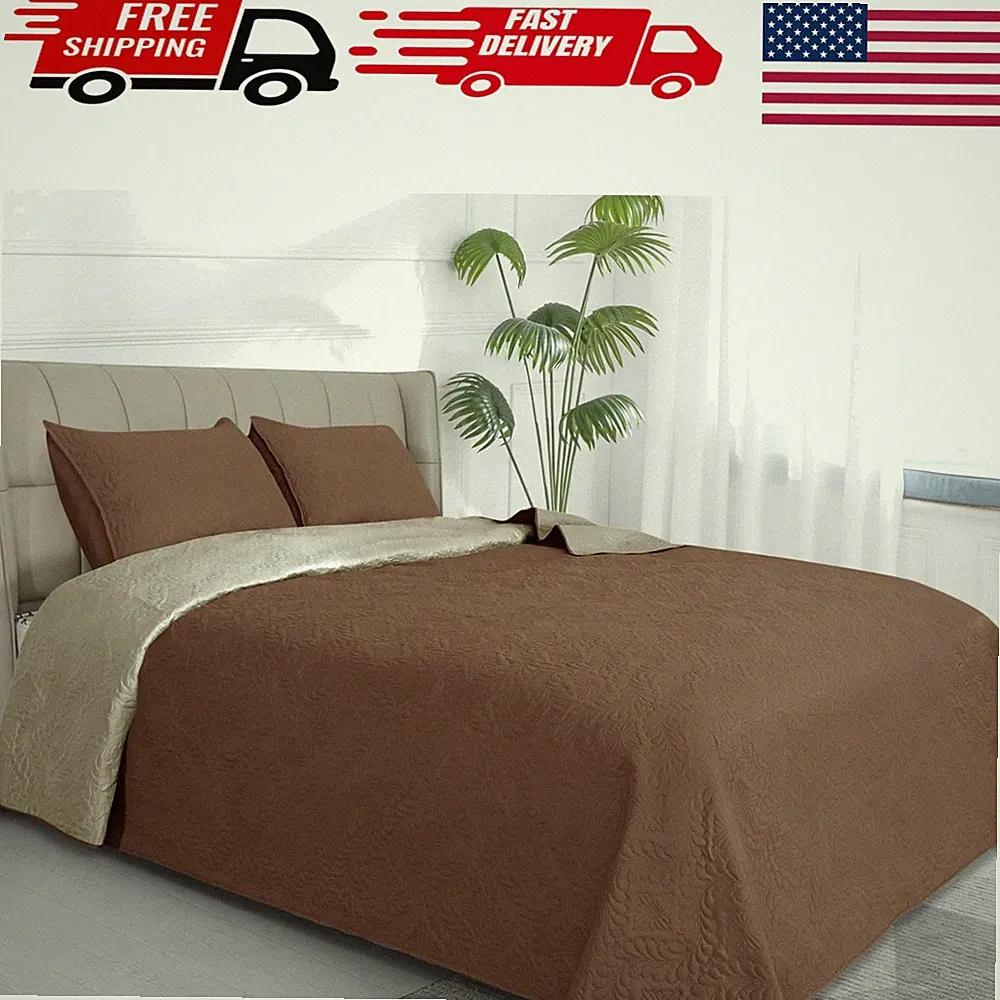 Luxurious Full/Queen Quilt Set, Water-Resistant Microfiber with 2 Matching Shams