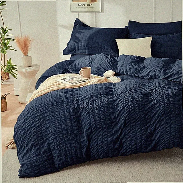 Luxury Bed in a Bag Set - Navy Blue Seersucker, Full Size