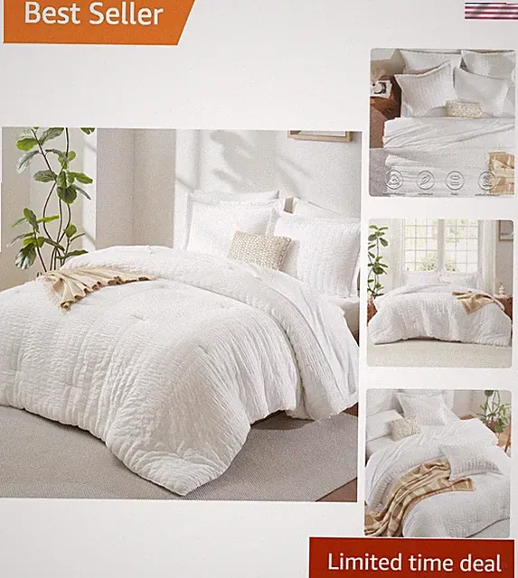 Luxury King Size 7-Piece Seersucker Comforter Set - All-Season Soft Bedding