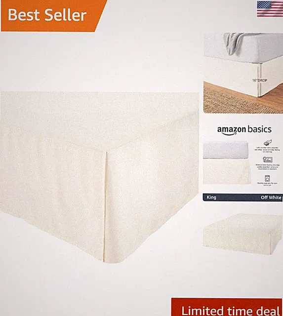 OEKO-TEX Certified King Bed Skirt, Off White - 16-Inch Drop for a Polished Look