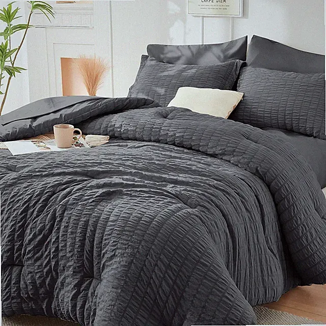Queen Comforter Set Seersucker 7 Pieces, All Season Luxury Bed in a Bag for Bedr