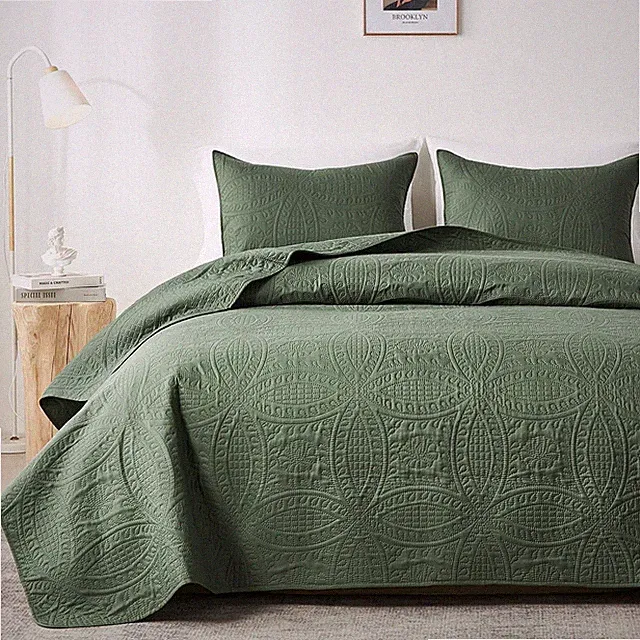 Queen Quilt Bedding Set, Olive Ultrasonic, Lightweight, Soft Bedspread Coverlet