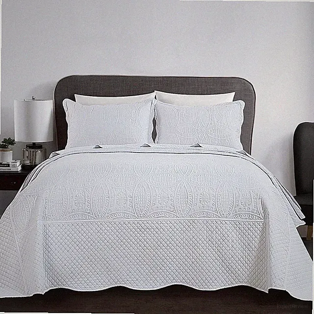 Royal King Size XL Quilt Set White Bedspreads Soft Bed Summer Quilt Lightweight