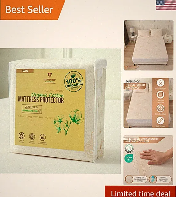 Waterproof Organic Mattress Protector Twin Size – Soft OCS Certified Organic...