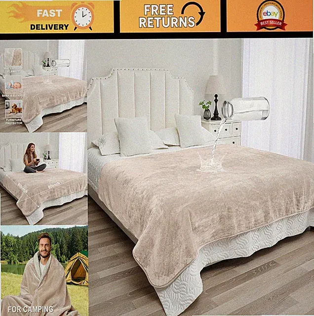 Waterproof Reversible Sherpa Blanket - 80x60 Leak-Resistant Throw, Stain Resista