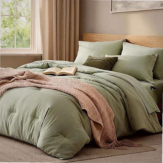 WRENSONGE Queen Comforter Set - 7 Pieces Sage Green Soft Bed in a Bag Queen with