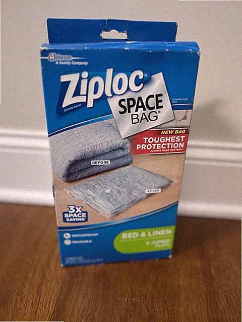Ziploc Space Bag Bed & Linen 2 Jumbo Flats Airtight Waterproof Reusable *New*